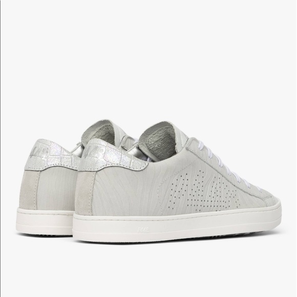 P448 John Sneakers Low Top Lace Up Iridescent White Beige Sz 35 EU/ 5-5.5 US - Picture 9 of 16